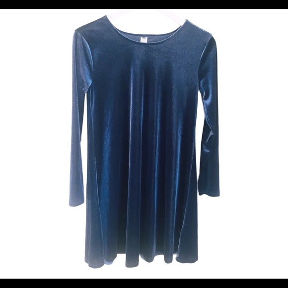 OLD NAVY Long Sleeve LS Velvet Swing Dress With Round Neck Blue Size Small - Picture 5 of 12